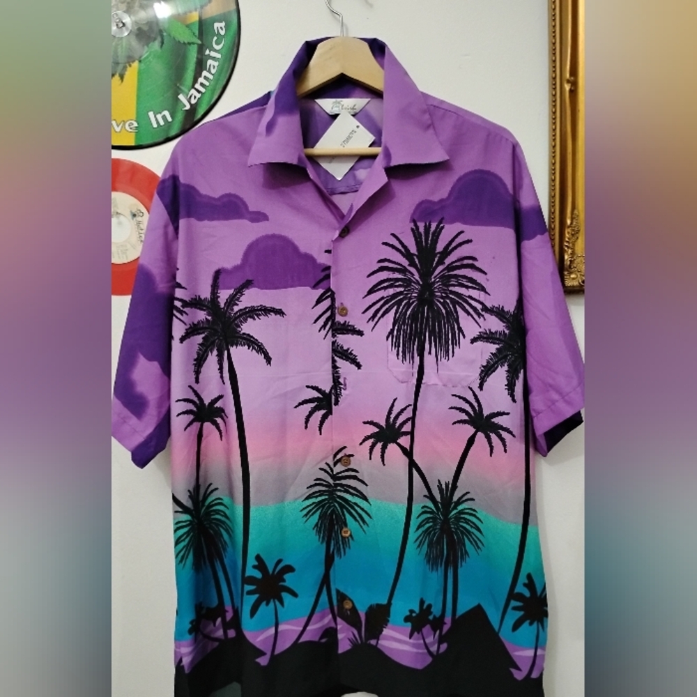 Vibrant Palm Tree Men's Shirt in Purple and Blue